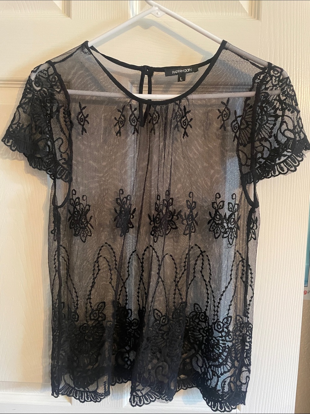 Papermoon Black Sheer Embroidered Lace Blouse